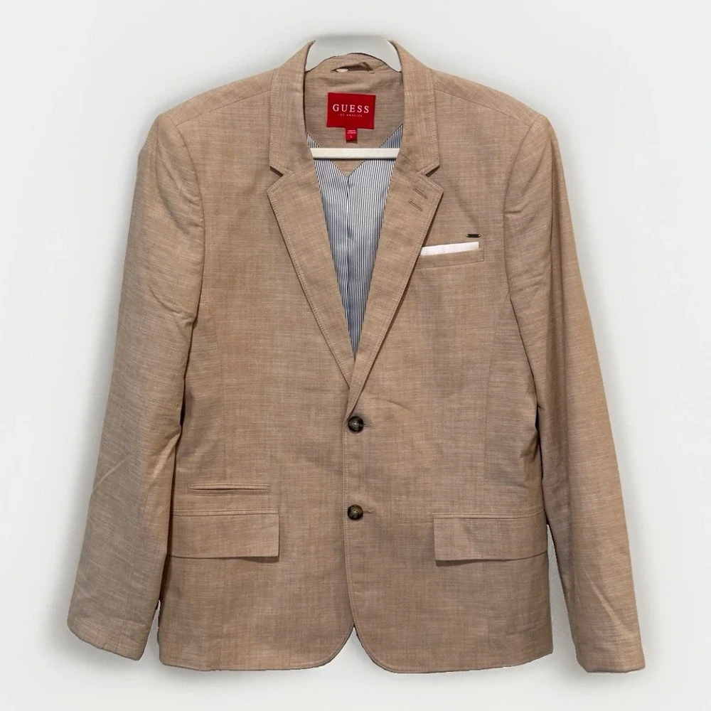 GUESS Tan Cotton Blazer Sport Coat Mens L Two Button Modern Lightweight Jacket